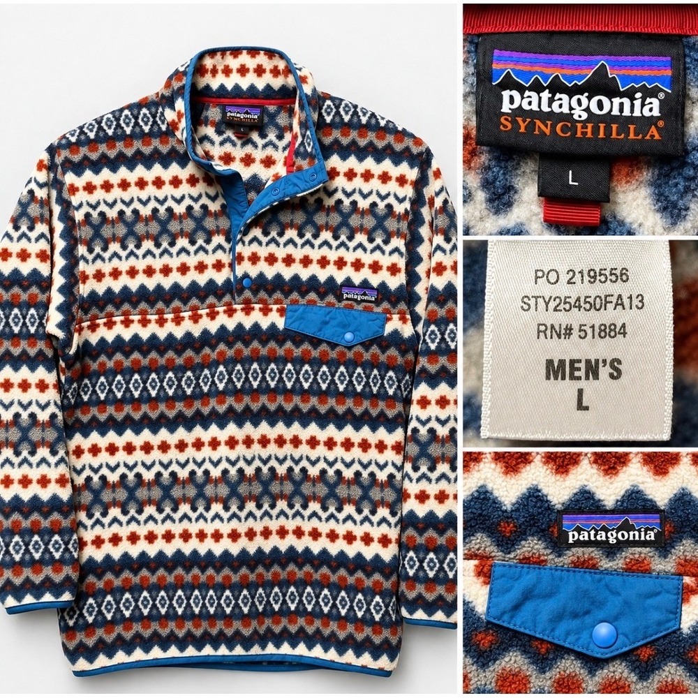 Patagonia Synchilla Snap-T Mens L Fair Isle Fleece Pullover FA13 unworn